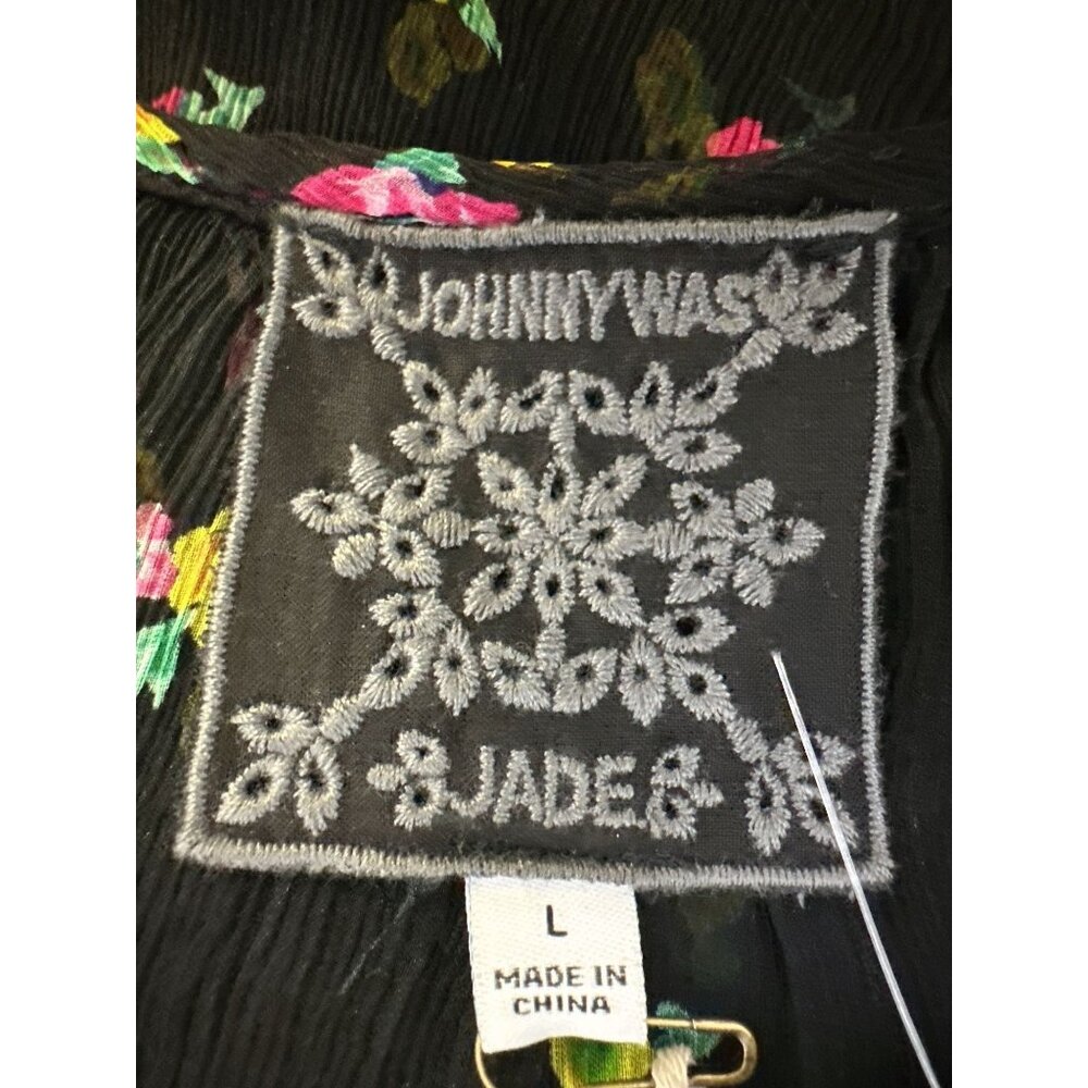 NWT Johnny Was Black Sheer Floral Ruffle Blouse w/Black Undershirt Size L - Picture 11 of 13